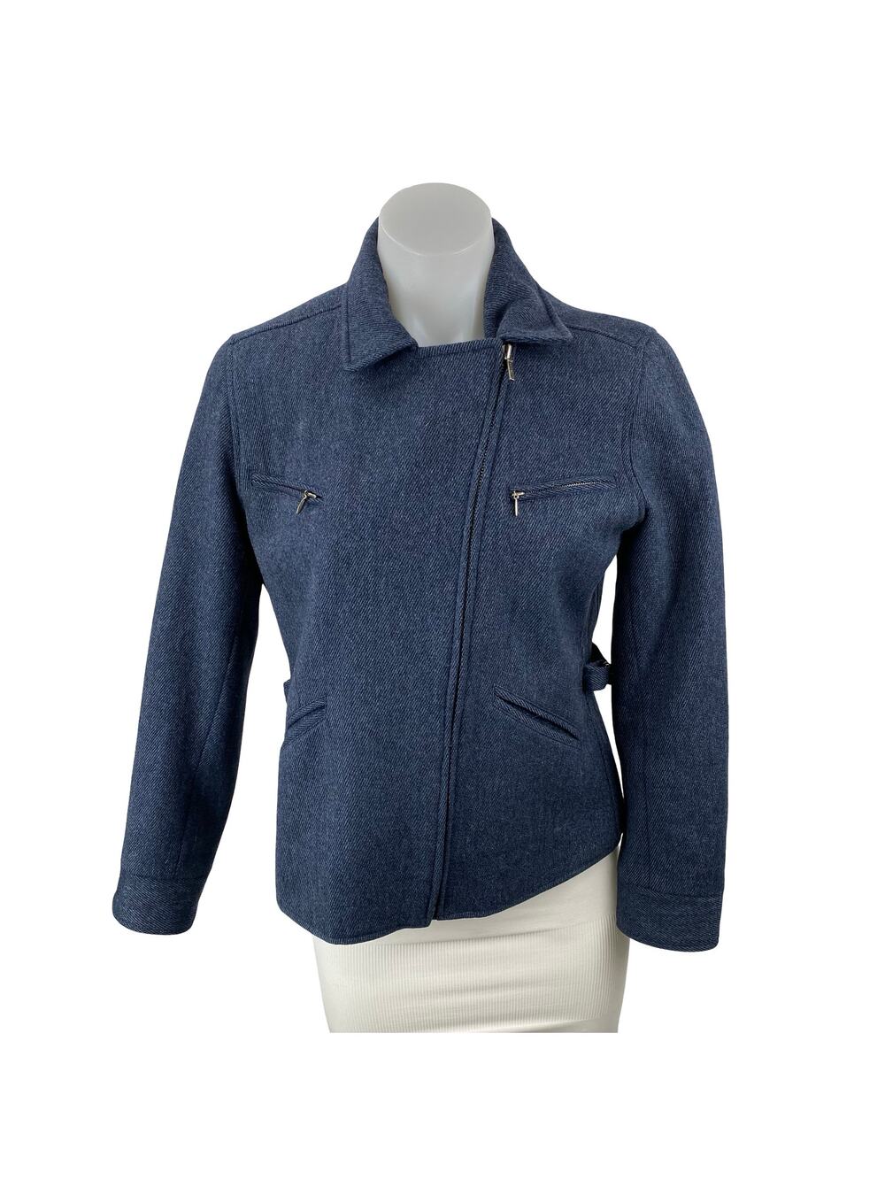 Lauren Ralph Lauren Navy Blue Long Sleeve Asymmetric Zip Moto Biker Jacket Sz S